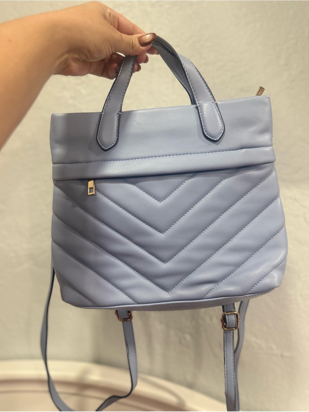 a new day Quilted Light Blue Backpack Purse with Top Handles